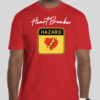 The Heart Breaker t-shirt features the phrase heart breaker written in cursive script. Underneath the script is a hazard symbol with the BHS heart in the middle of the hazard sign. The slim BHS logo has been applied to the back of the t-shirt.